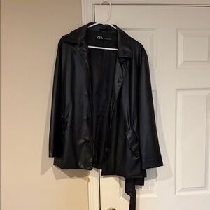 Zara Black Faux Leather Blazer